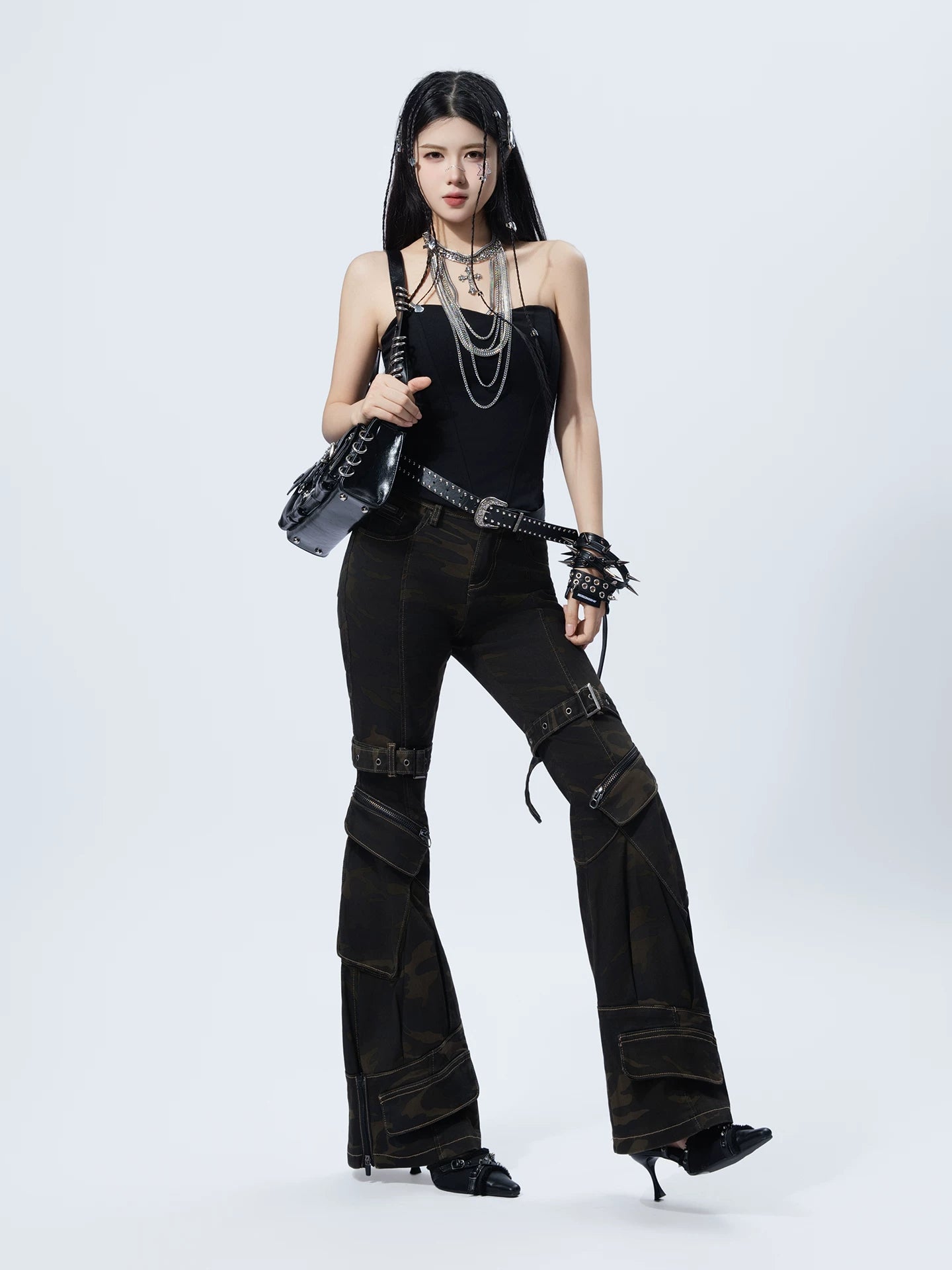Sanhoostudio Camouflage Wide Leg Denim Pants