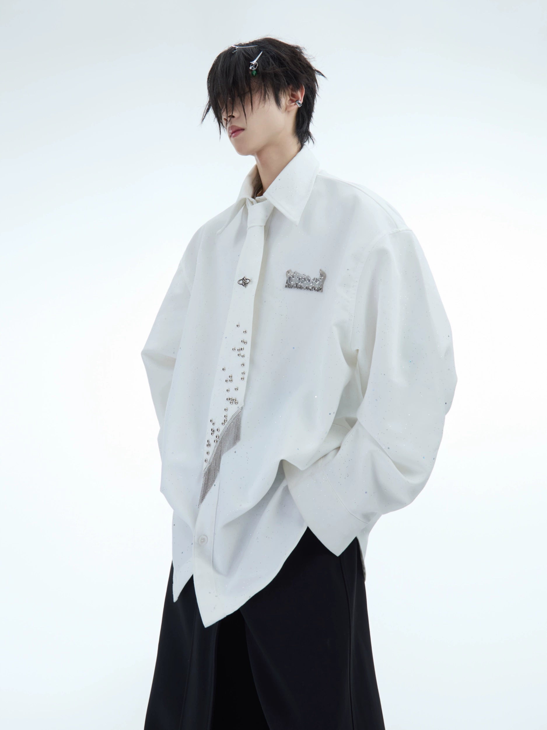 Metal Studded Tassel Tie Accessory