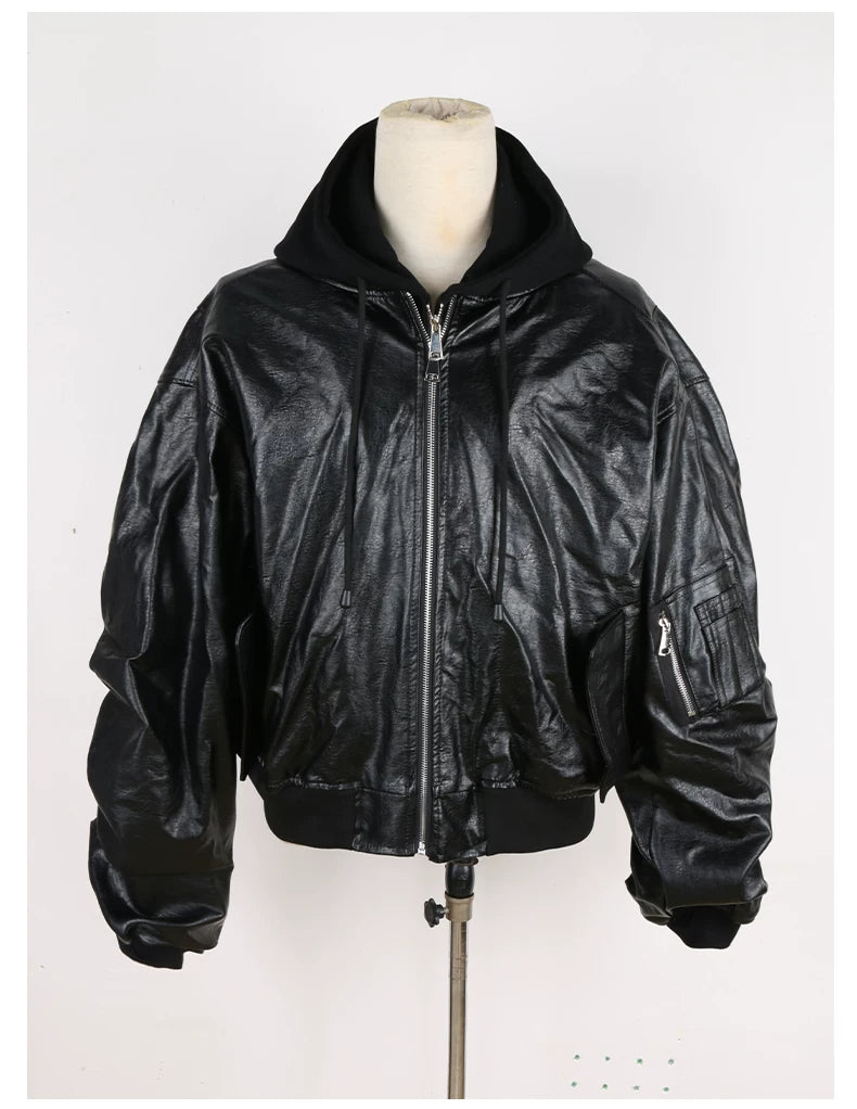 Sanhoostudio Layered Oversized PU Leather Jacket