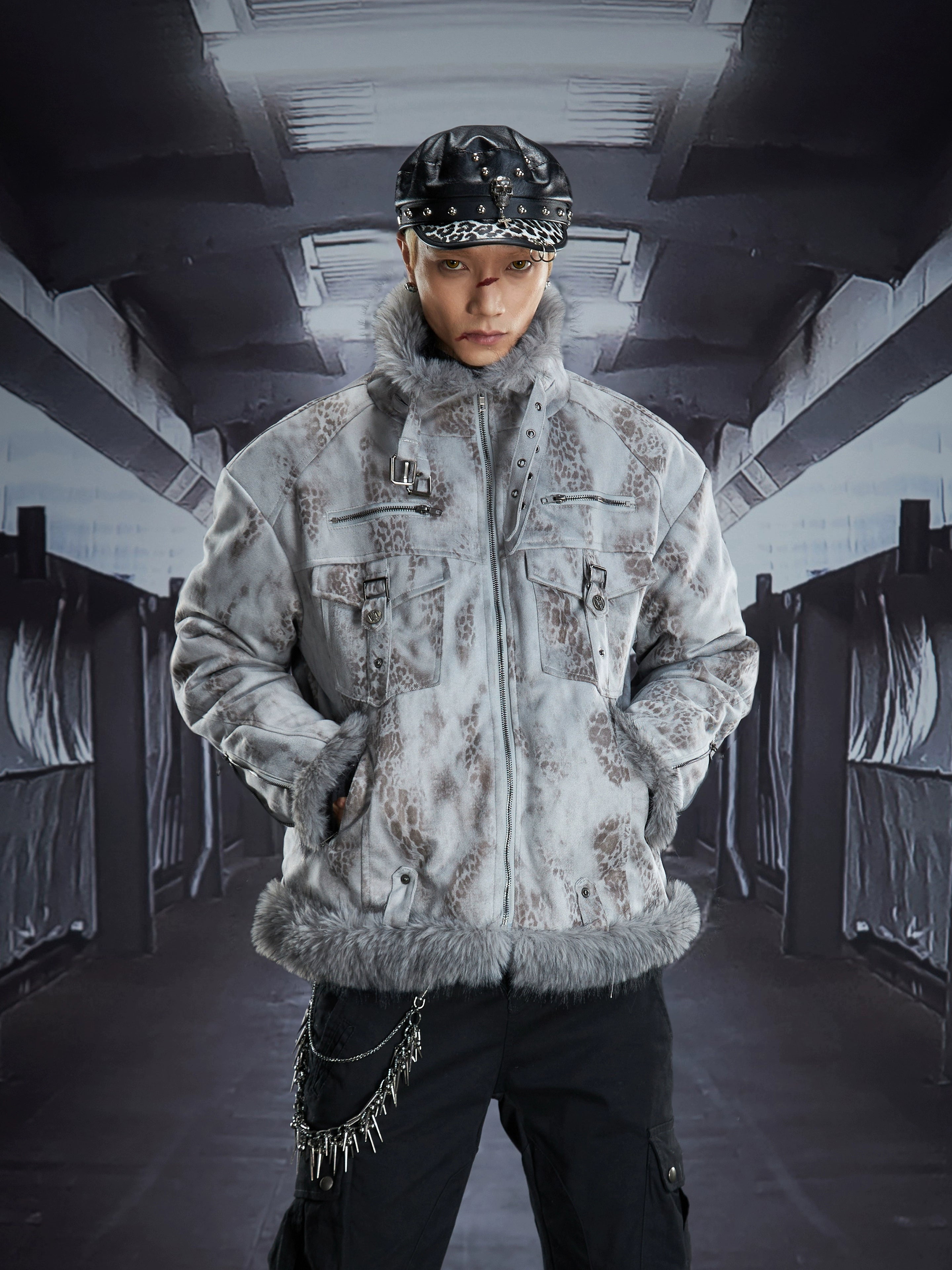 White Fuzzy Stand Collar Thickened Puffer Coat
