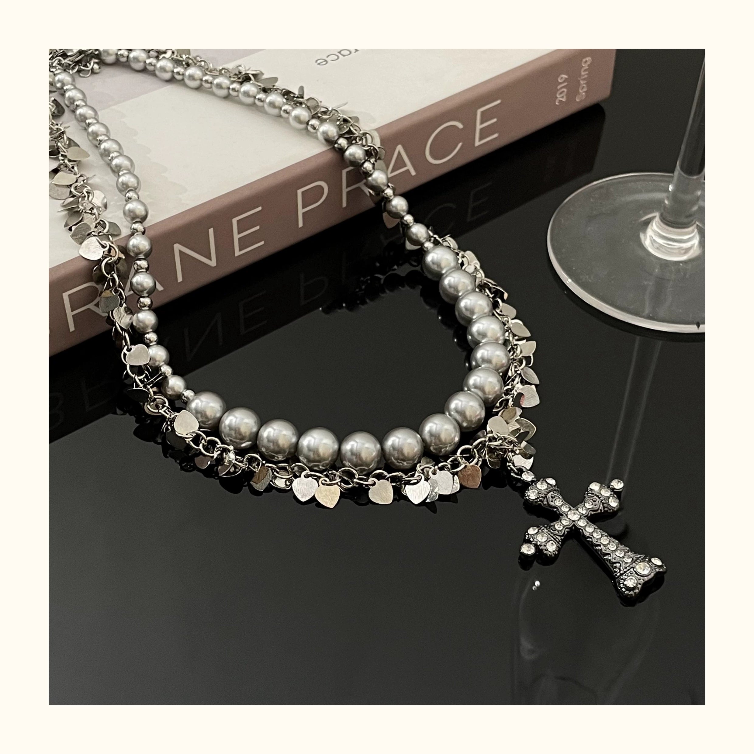 Double Layer Cross Choker Necklace