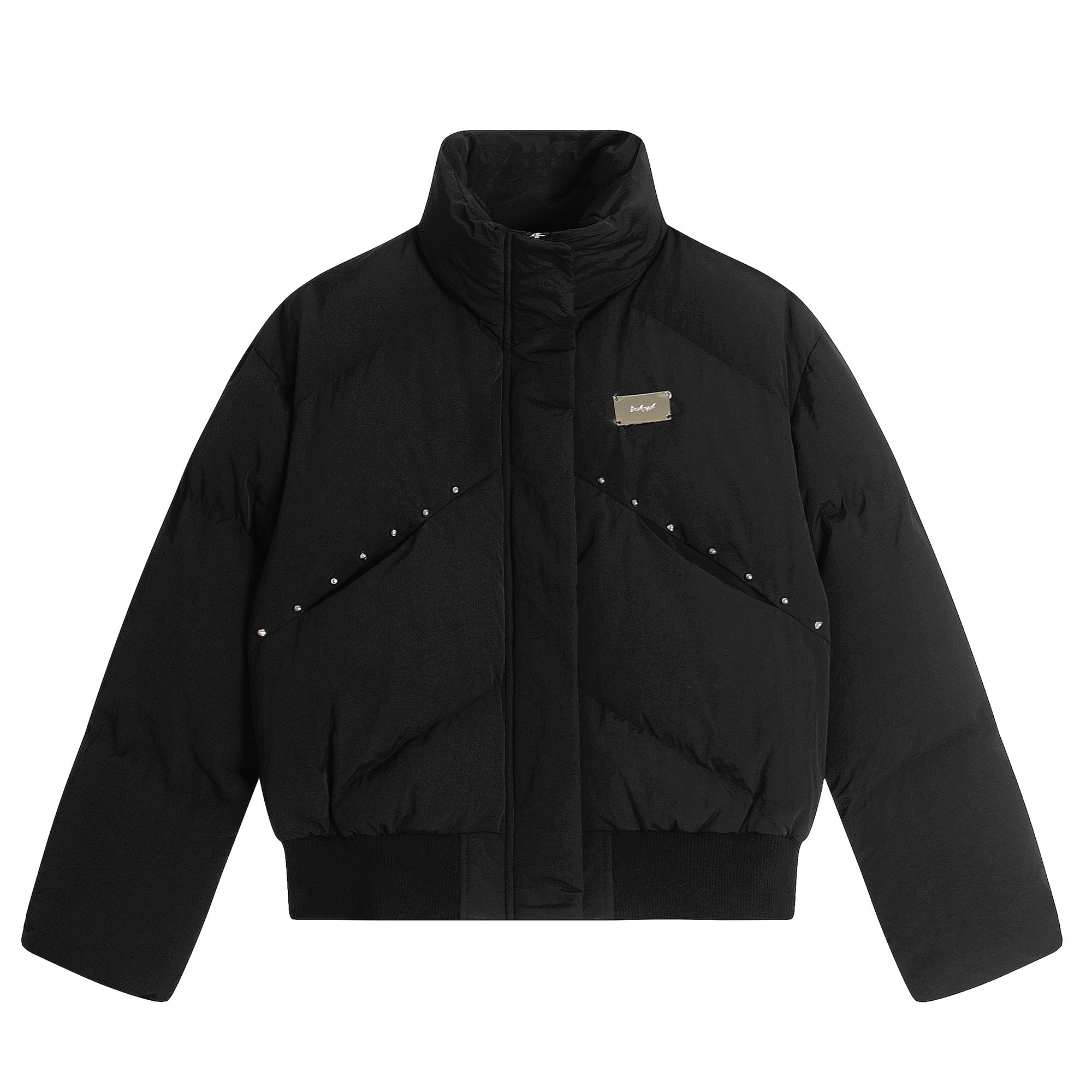 Studded Deconstructed Stand-Collar Puffer Jacket