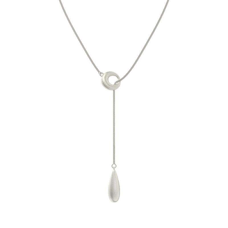 Brushed Metal Teardrop Pull Chain Necklace