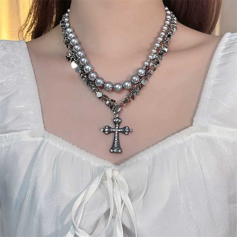 Double Layer Cross Choker Necklace