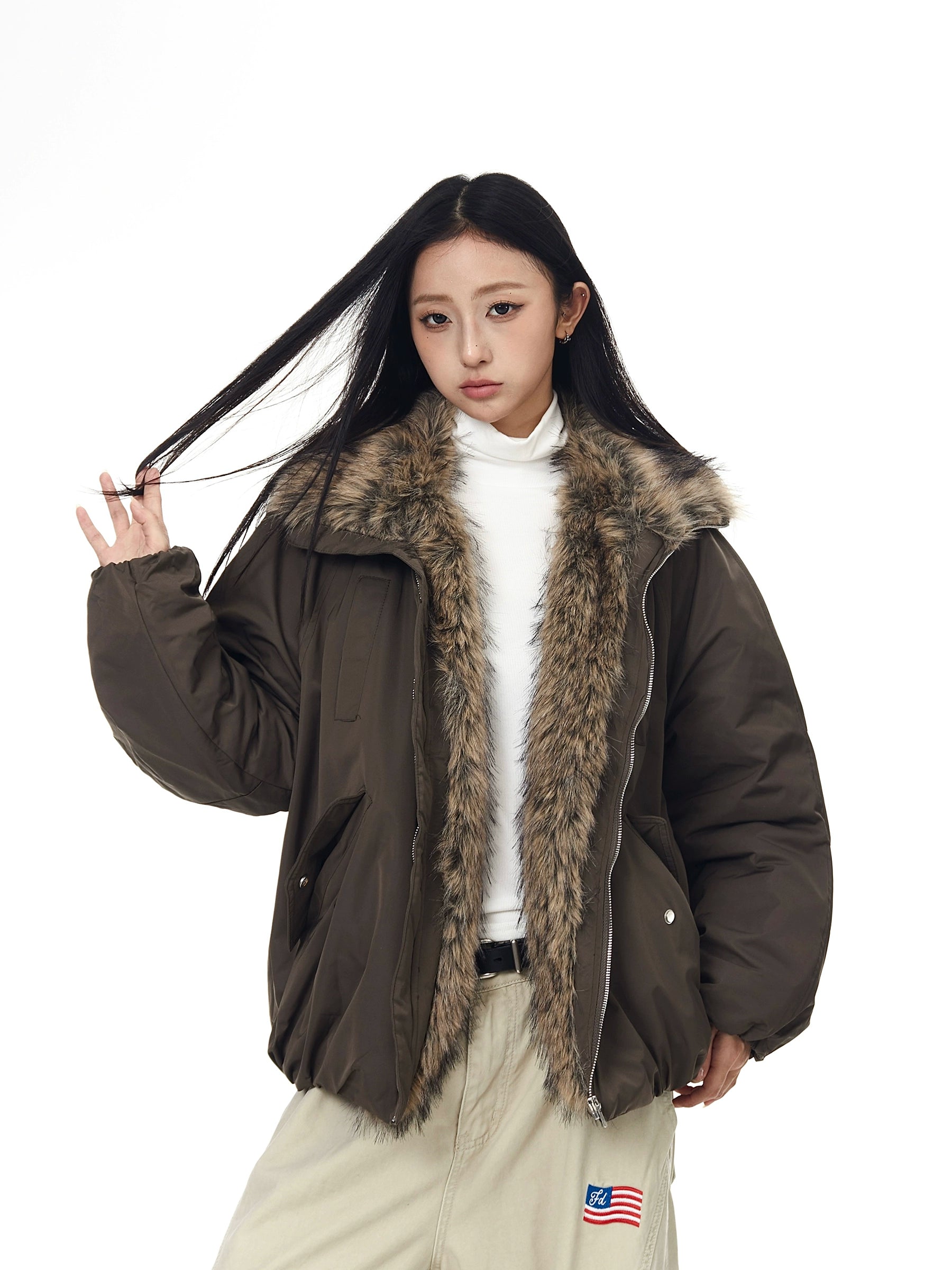 Multi-Pocket Fur-Collar Utility Hawk Jacket