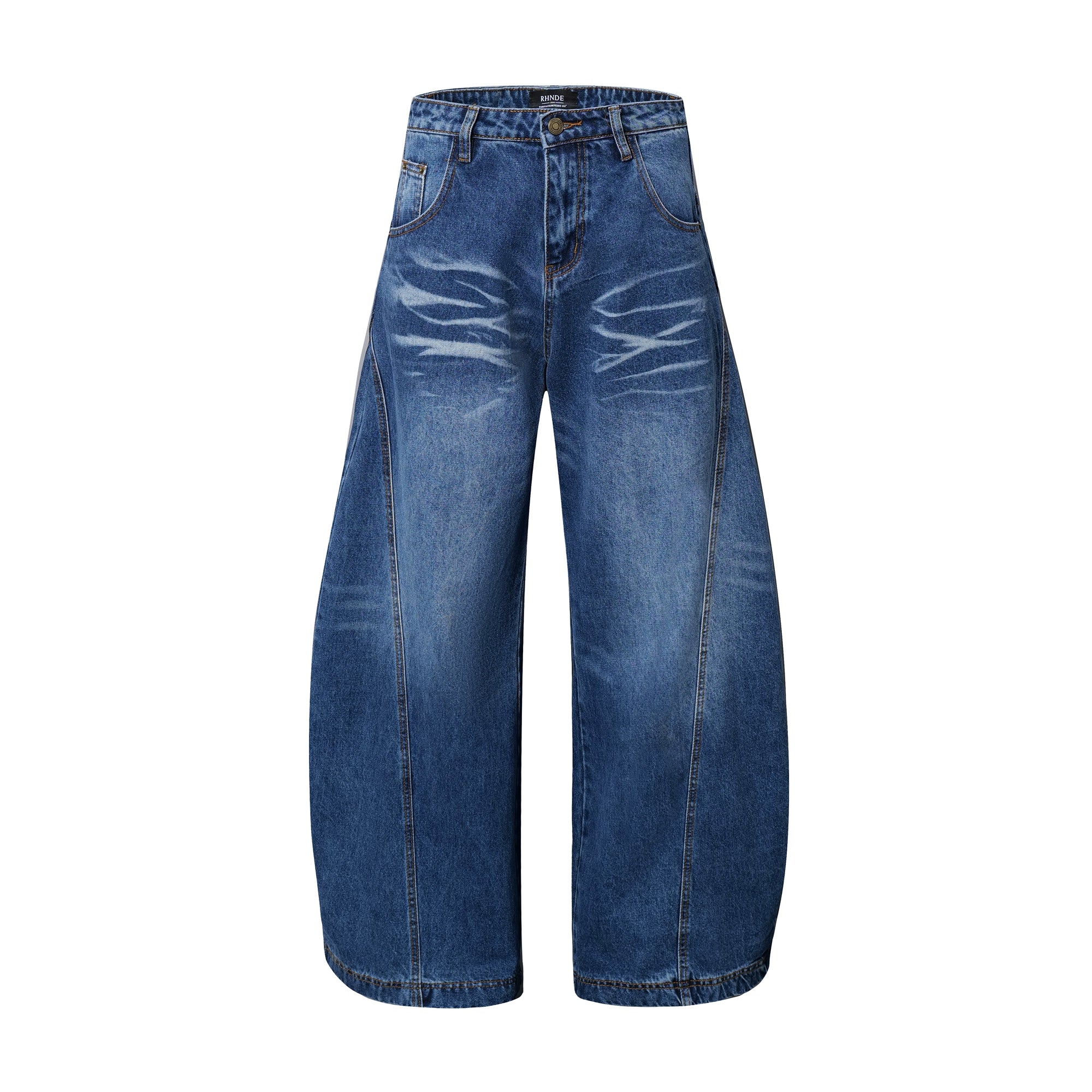 Whiskered Washed Vintage Wide-Leg Denim Pants