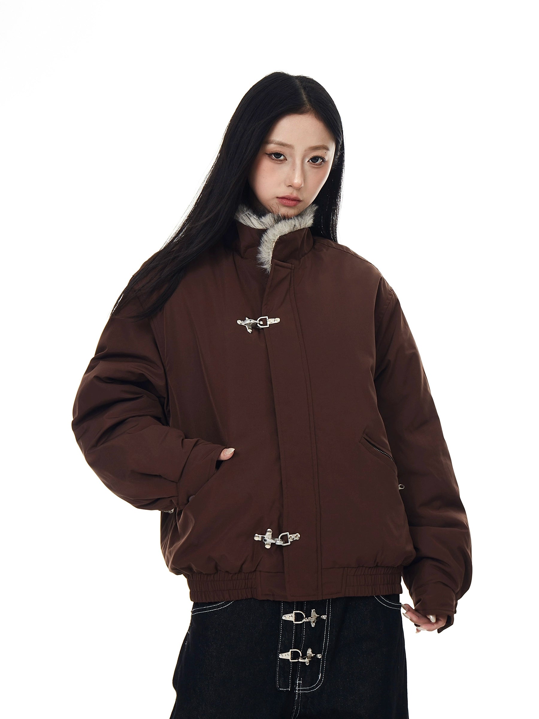 High-Street Bomber Jacket with Fur Collar