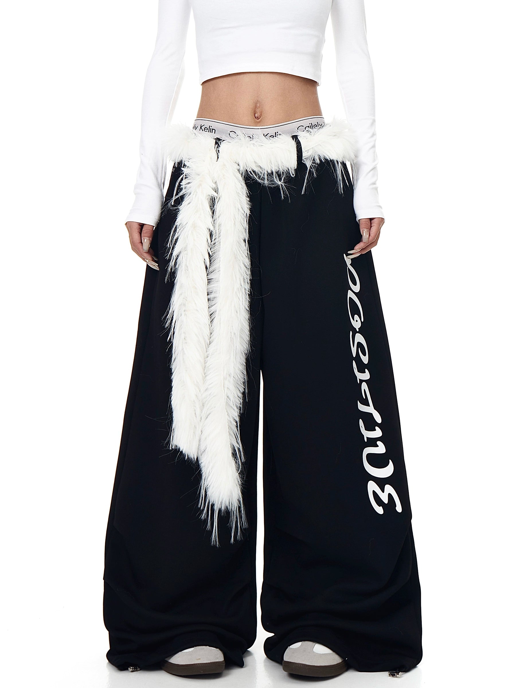Furry Belt Letter Straight-Leg Sweatpants