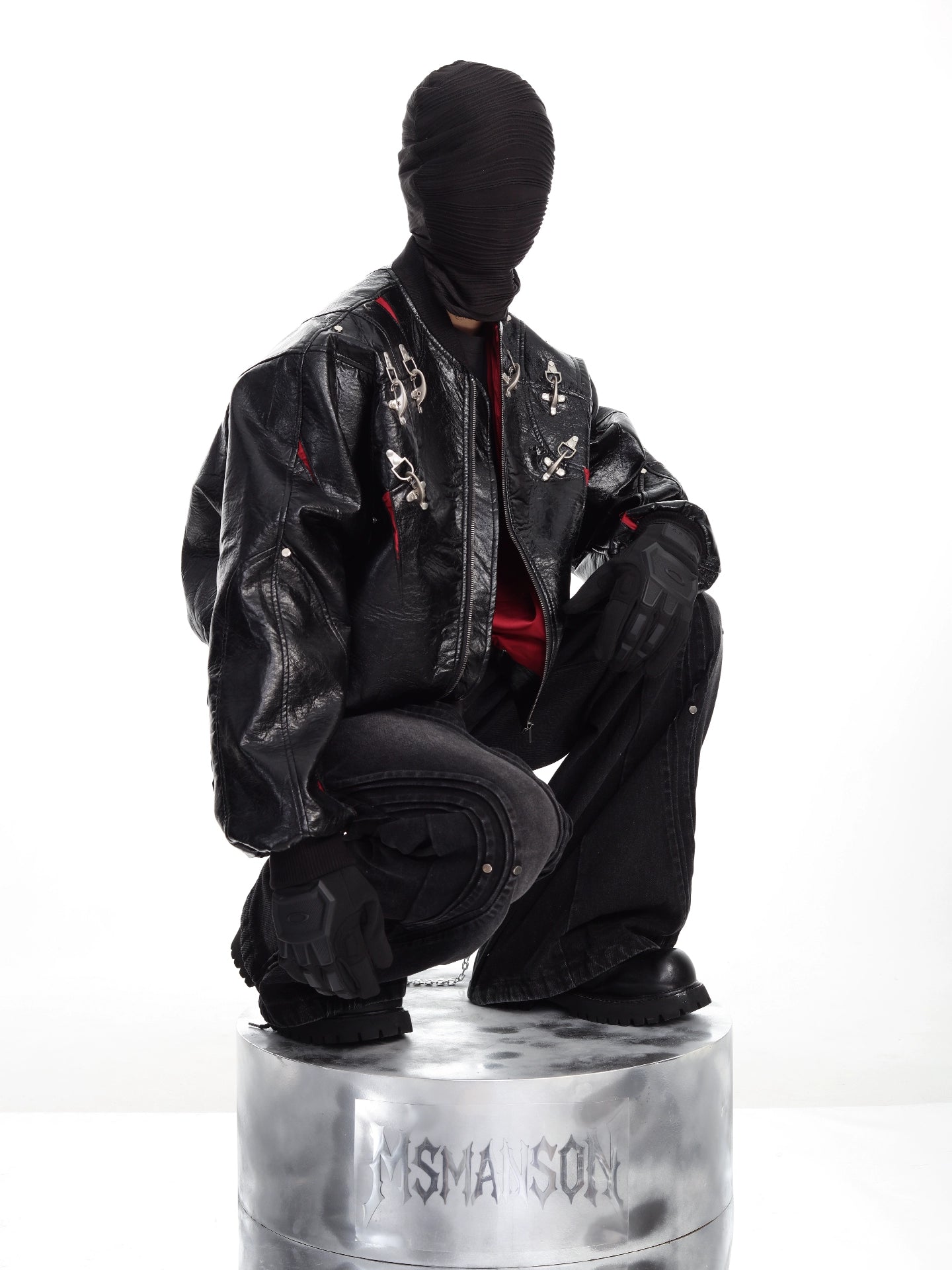 Metallic Deconstructed Black Leather Jacket