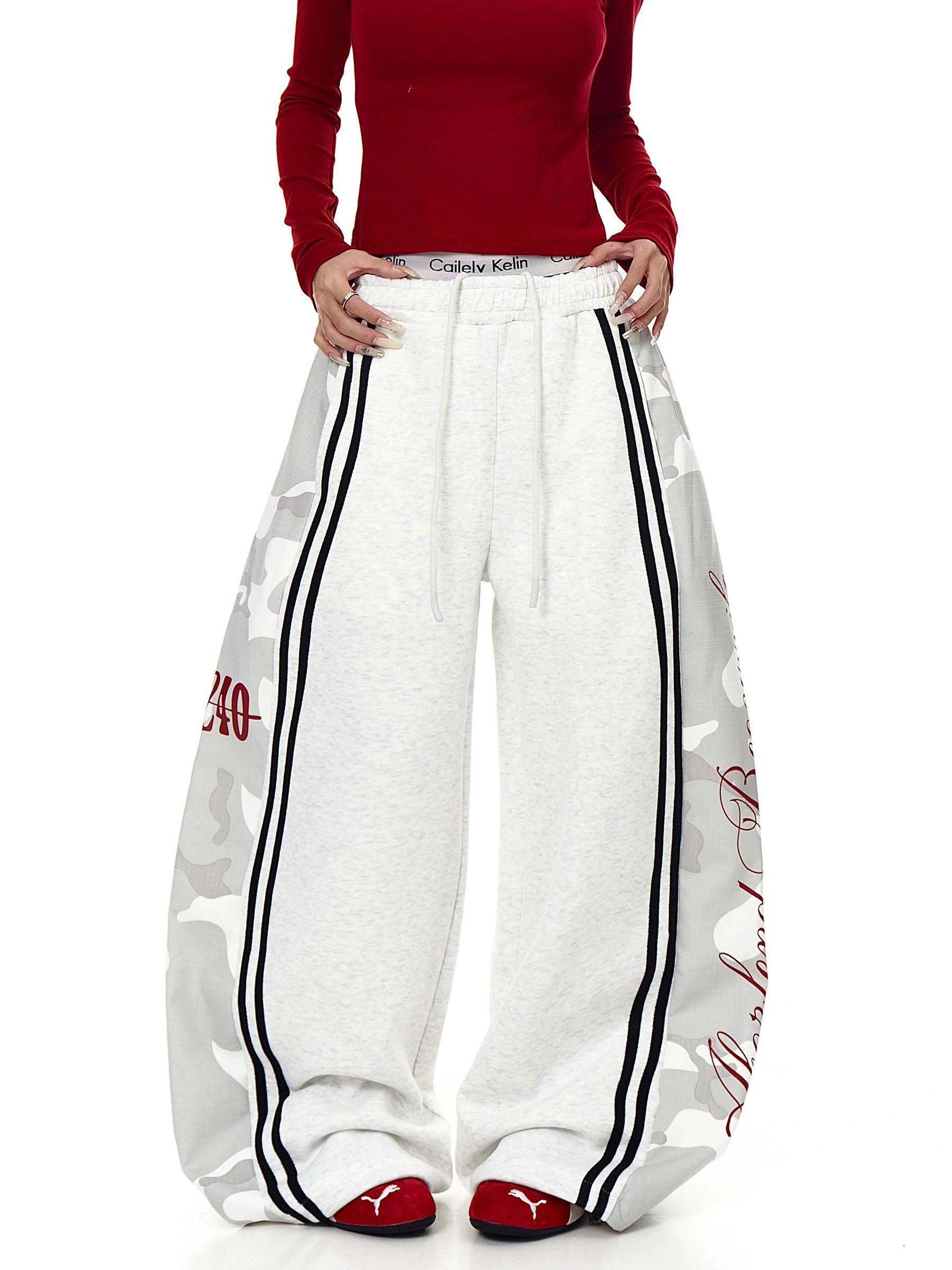 Camo Stripe Patchwork Wide-Leg Sweatpants