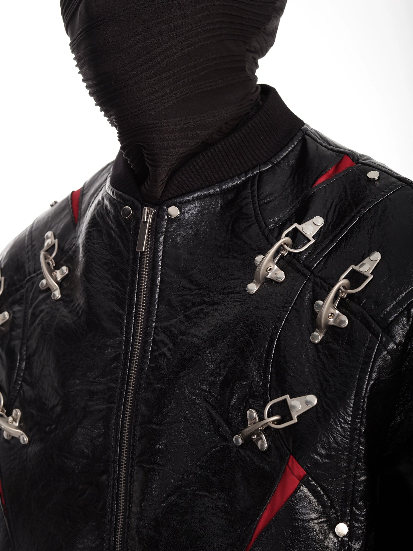 Metallic Deconstructed Black Leather Jacket