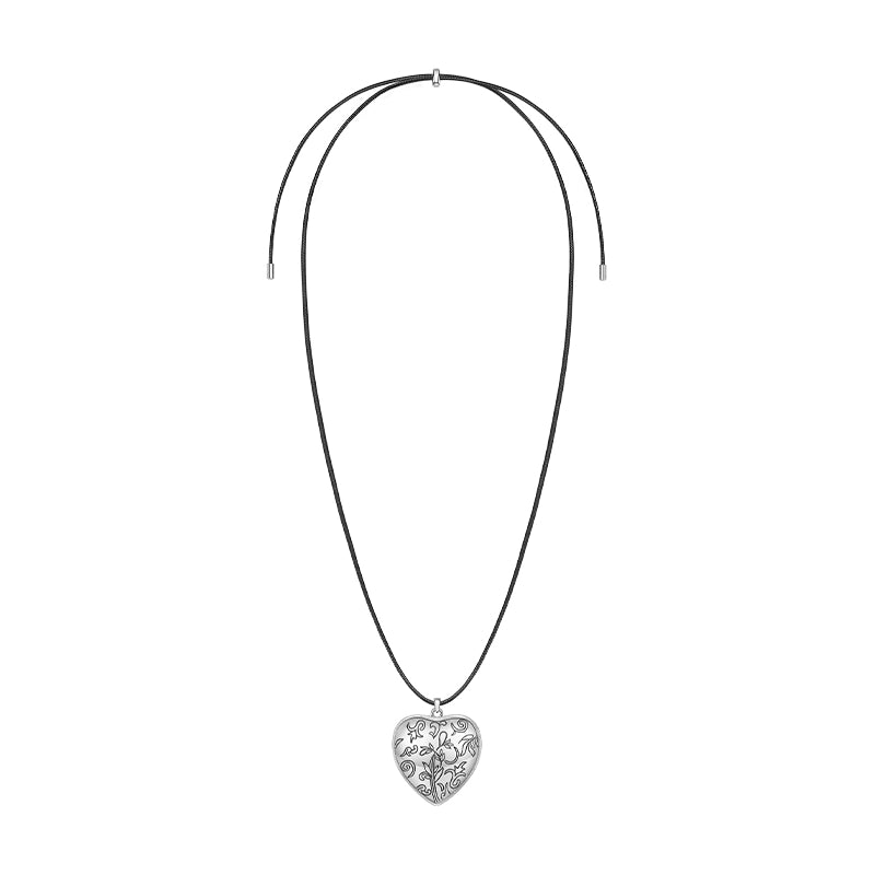 Engraved Heart Leather Cord Necklace