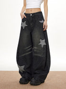 Discover hip-hop wide leg denim jeans from Sanhoostudio. Casual loose fit, mid-length cut, comfortable cotton blend with stretch – perfect streetwear style.